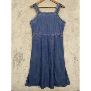 Vintage Woolrich Denim Dress Womens Medium Blue Jumper Pinafore Pockets Retro